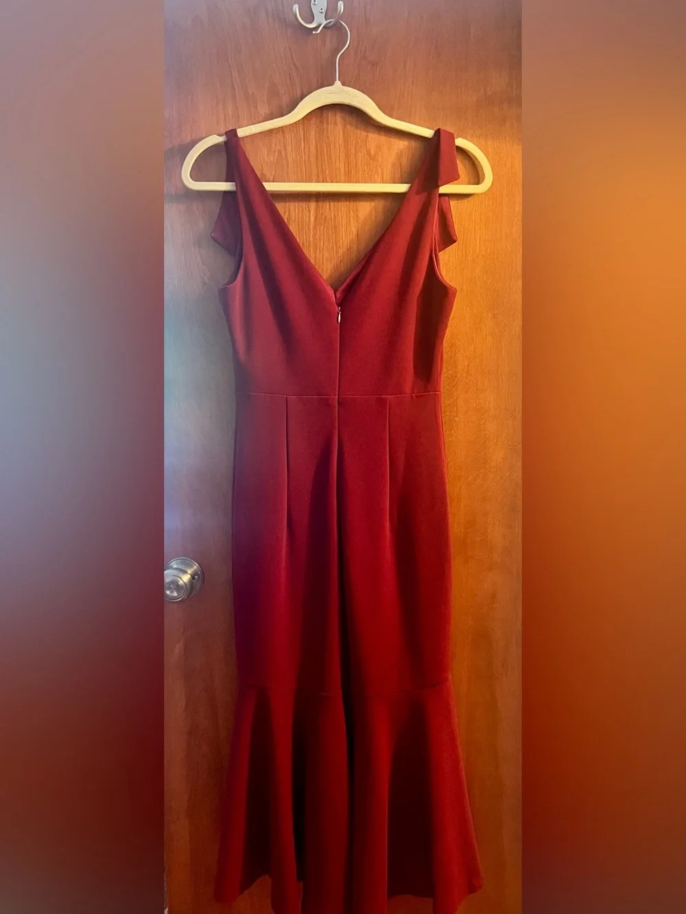Lulu's Deep Red V-Neck Midi Dress